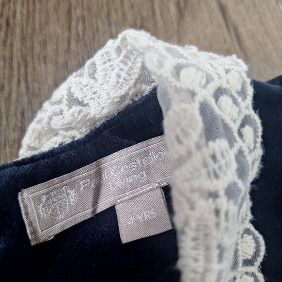 💙 Paul Costelloe Girls Lace Collar Velvet Cotton Dress Size 4 Festive Retro Pre - Picture 5 of 7